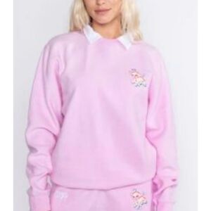 NWOT BSR Samii Ryan Pink Collar Shirt Fleece Pullover Patched Sweater Women's S